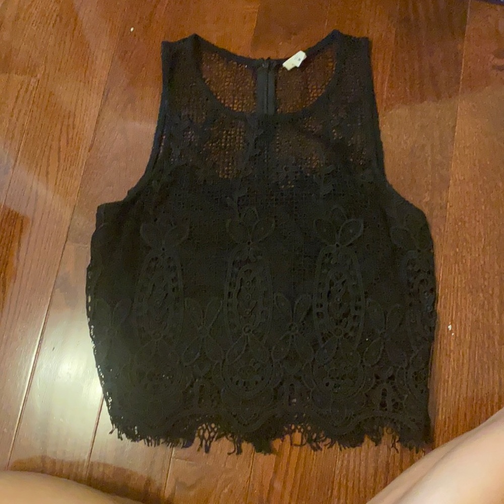 LA Hearts black floral lacey crop top